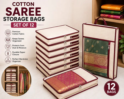 Cotton Saree Storage Bags | Set of 12 Dropdash